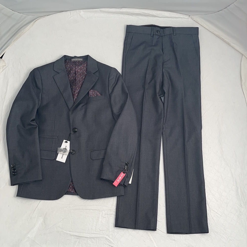 Geoffrey Beene charcoal gray micro gingham slim fit 2 Pc suit